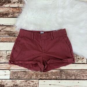 Gap Women's Cuffed City Shorts Sz 4 Red Mid Rise Chino Casual 3" Inseam Zip